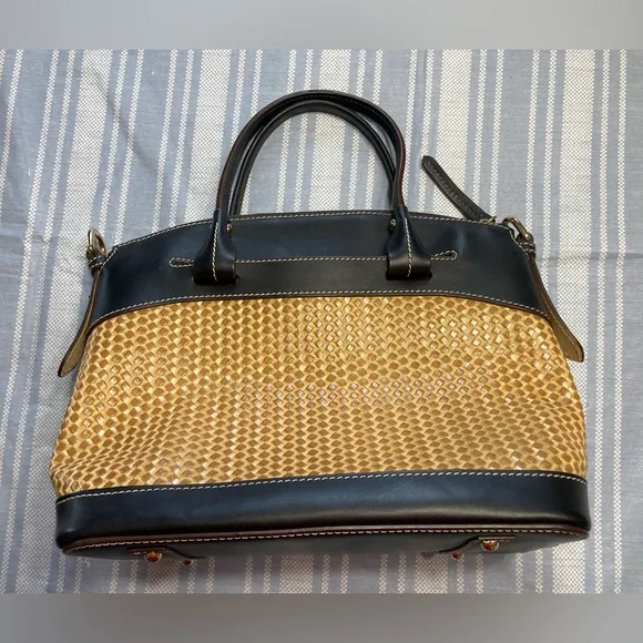 Dooney & Bourke textured tan and brown leather satchel. - Picture 5 of 11